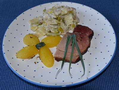 Geselchtes mit Lauch-Champignon-Gemüse Rezept