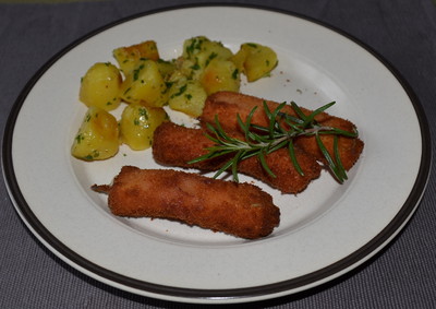 Gebackene Leberkäsröllchen Rezept