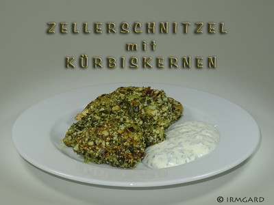 Zellerschnitzel mit Kürbiskernen Rezept