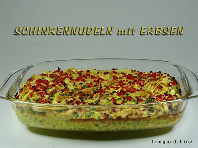 Schinkennudeln mit Erbsen Rezept