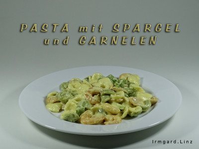 Pasta mit Spargel und Garnelen Rezept