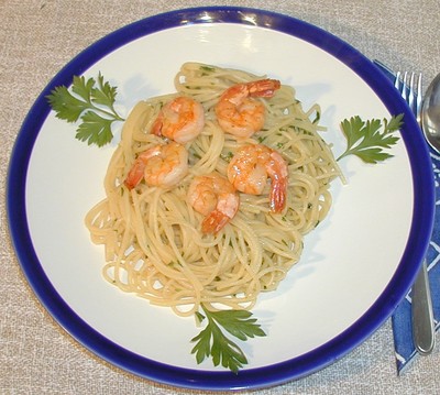 Garnelen auf Knoblauch- Petersil- Pasta Rezept