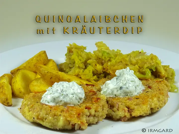 Quinoalaibchen mit Kräuterdip