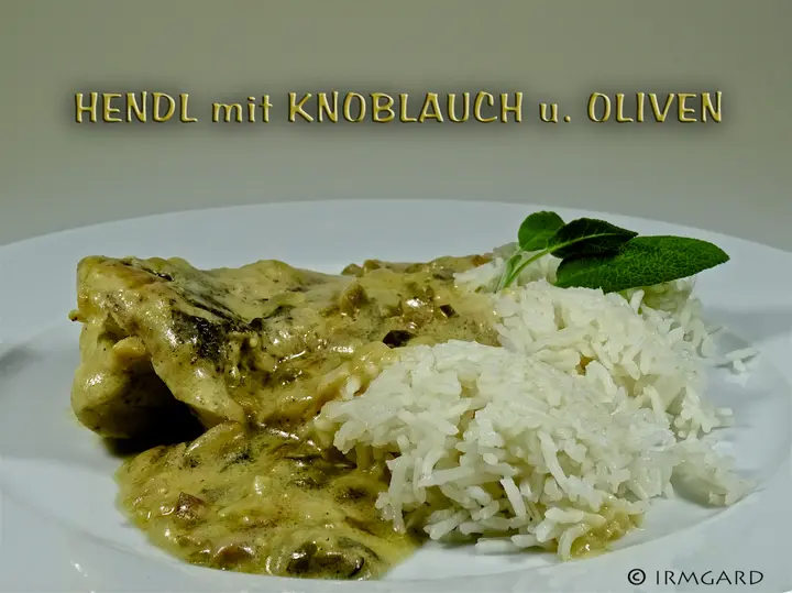 Hendl mit Knoblauch und Oliven
