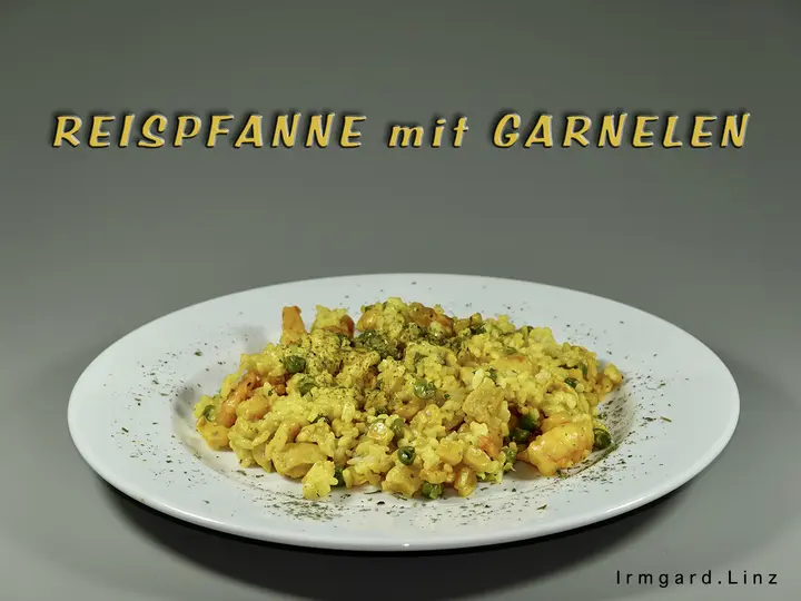 Reispfanne mit Garnelen