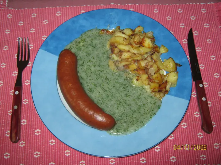 Burenwurst mit Dillsauce & Gröste