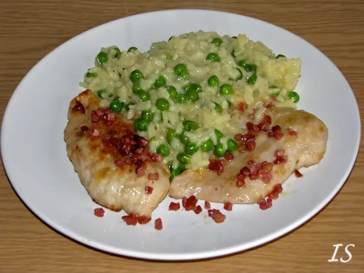Erbsenrisotto mit Putenbrustfilet