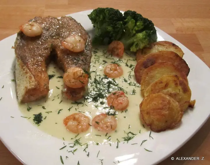 Lachssteak mit Garnelen