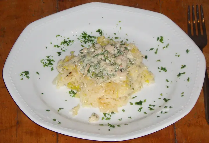 Lauchreis mit Shrimpssauce