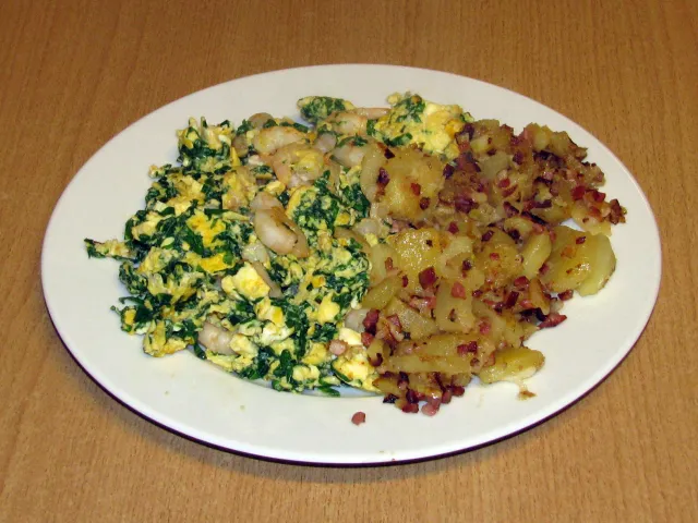 Nordseekrabben mit Bärlauchrührei