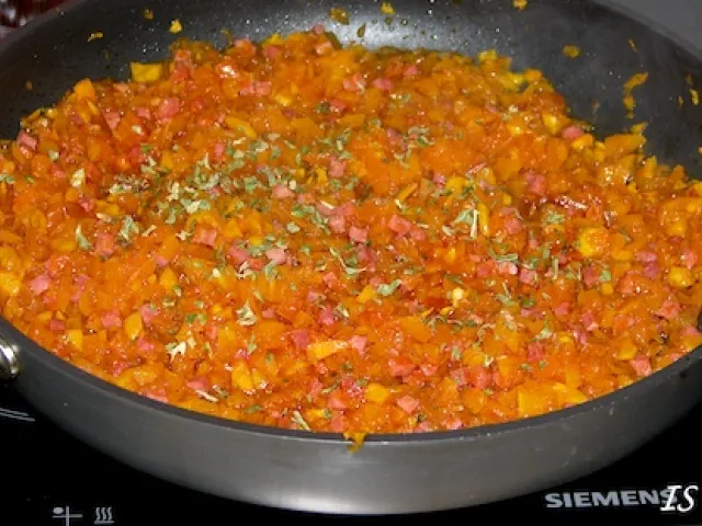 Kürbisgemüse mit Schinken