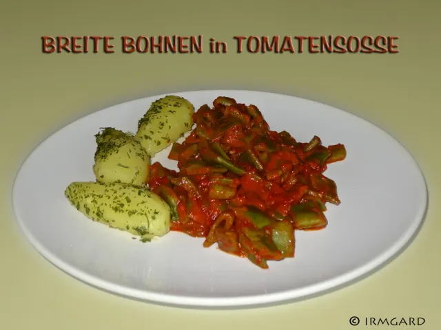 Breite Bohnen in Tomatensosse