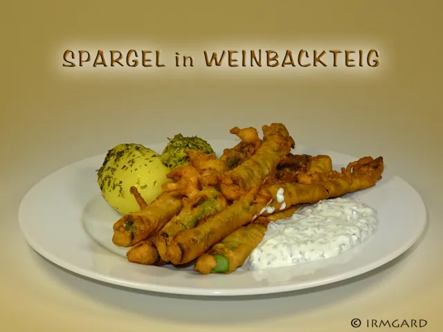Grüner Spargel in Weinbackteig