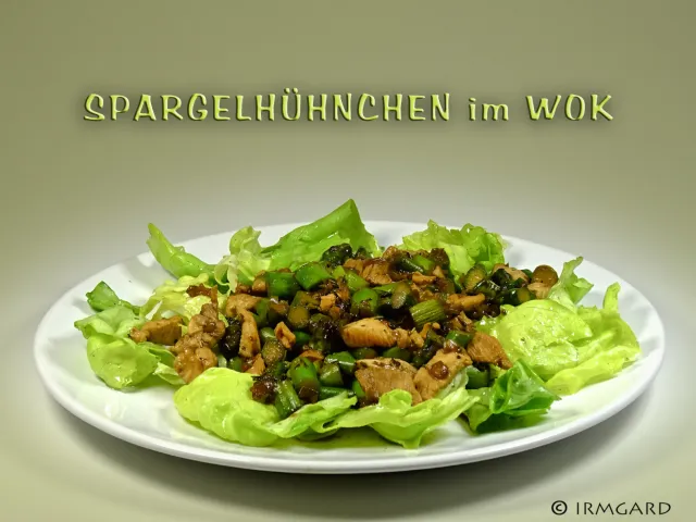 Spargelhühnchen im Wok