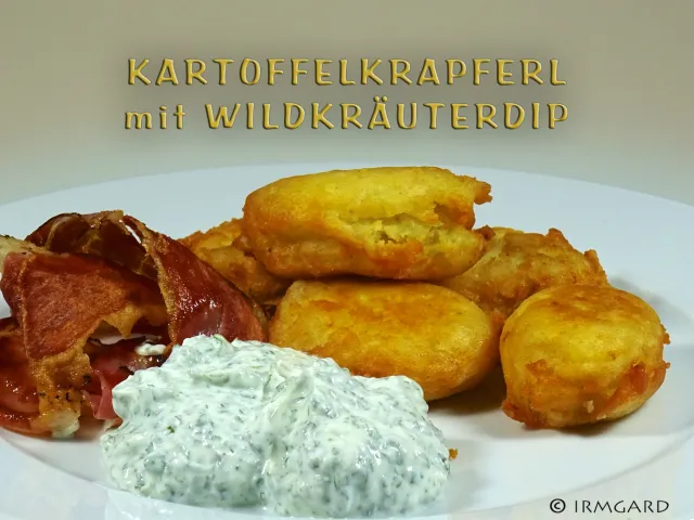 Kartoffelkrapferl mit Wildkräuterdip