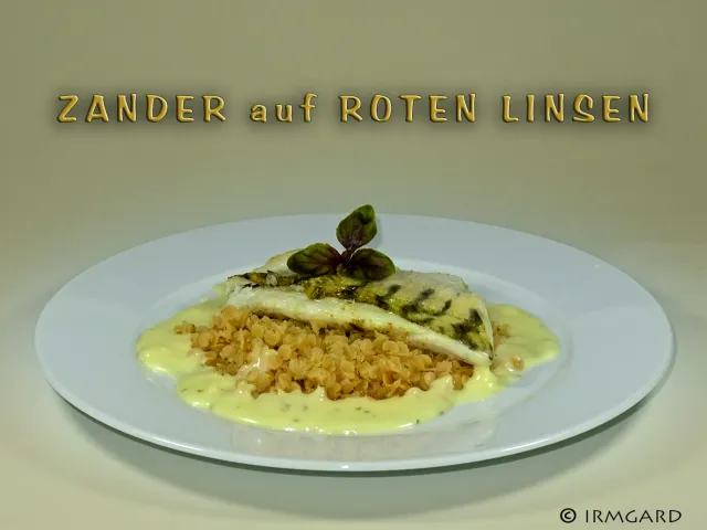Zander mit roten Linsen
