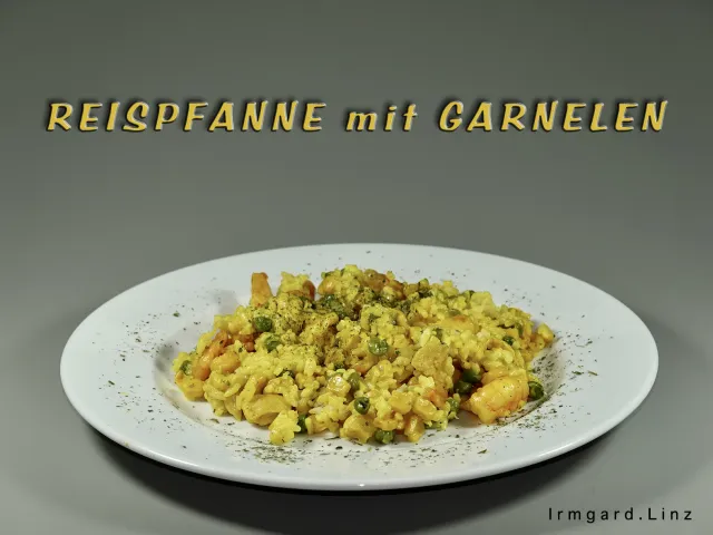 Reispfanne mit Garnelen