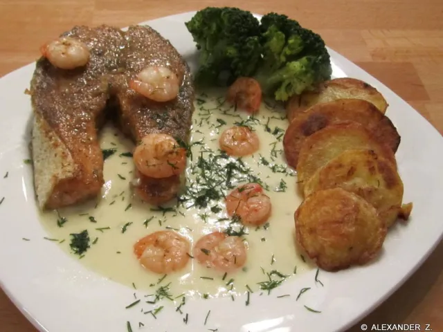 Lachssteak mit Garnelen